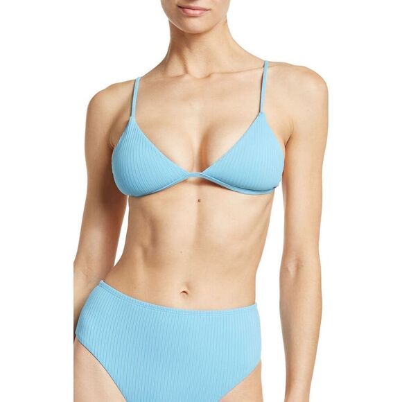 VYB Women’s Bikini Top M Eye Candy Triangle Ribbed Baby Blue Minimalist - Picture 3 of 3